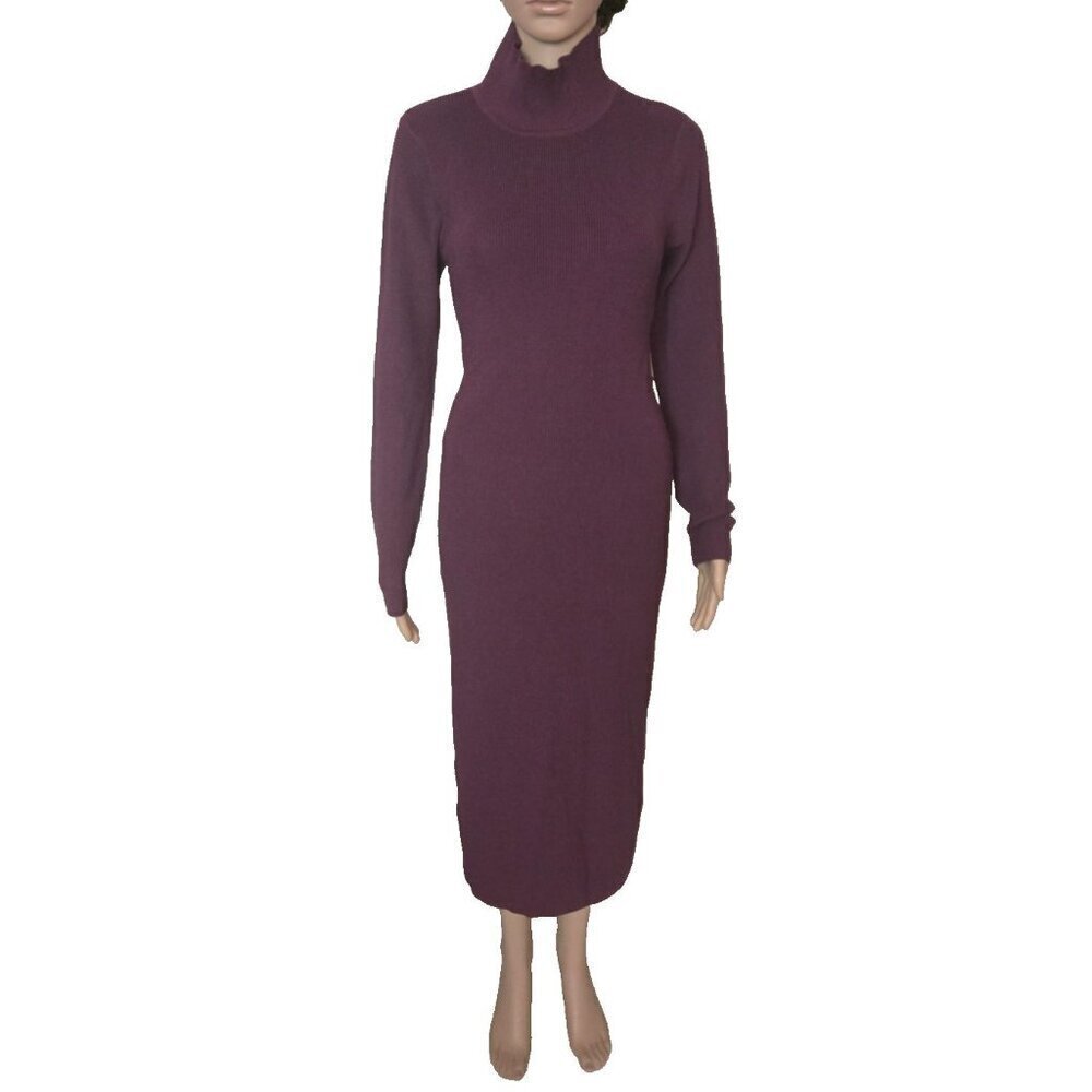 Bardot Santi Backless Sweater Dress Midi Long Sleeve Burgundy Rib Knit size US 8 - Picture 2 of 10